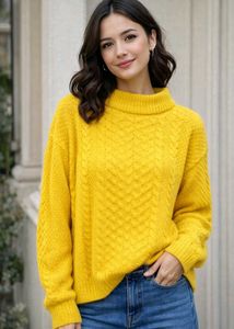 Yellow Knitted Pullover Sweater
