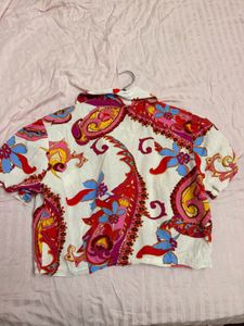 Vibrant Paisley Print Button-Up Top