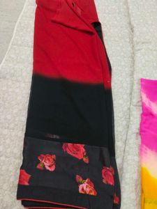 Red & Black Saree with Rose Print