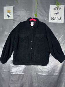 SHEIN Black Corduroy Button-Up Jacket