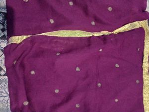 Designer Purple dupatta with Golden Border