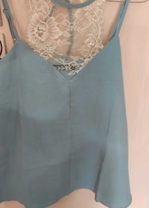 Blue Tank Top with Lace Detail