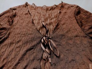 Brown Textured Tie-Front Crop Top