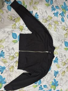 Black Cropped Bomber Jacket
