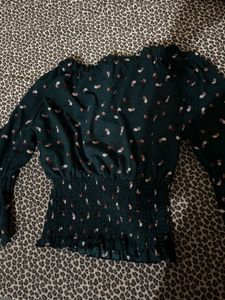 Off-Shoulder Green Floral Smocked Top