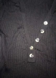 Chic Black Buttoned Knit Top
