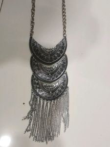 Oxidised Silver Long Necklace