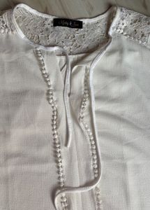 Elegant White Tie-Up Top with Lace Detail