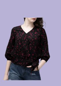 Chic Black Floral Wrap Top