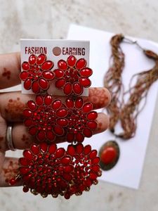 Combo 🥳Red Beaded Necklace &amp; Earrings Set🥳