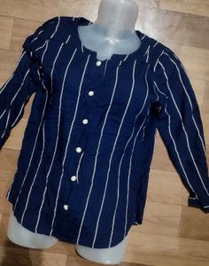Navy Blue Striped Button-Up Top