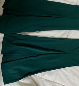 Green Trouser Straight Fit Pants With Slit Cut End