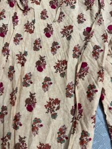 W- Beige Floral Print Kurta with Embellishment