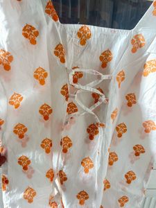 White Cotton Blouse with Orange Print