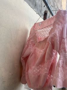 Pink Pleated Lace Top