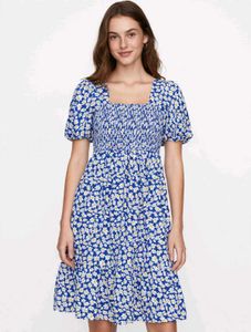 Blue Floral Smocked Mini Dress