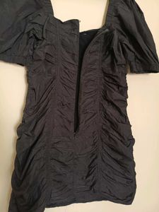 H &amp; M Black Ruched Puff Sleeve Dress