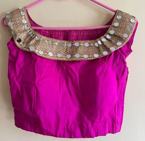 Pink Mirror Work Blouse
