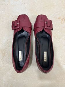 Elle Red Buckle Detail Heeled Loafers