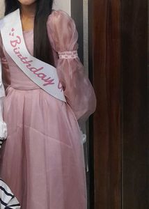 Pink Flowy Long Sleeve Dress