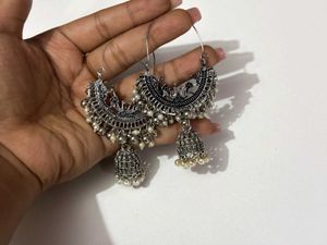 Boho Oxidised Jhumka Earrings