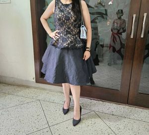 171712. Elegant Black Lace Peplum Dress