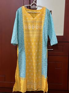 Vibrant Yellow & Blue Printed Kurta