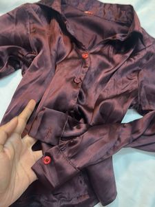 Burgundy Satin Blouse