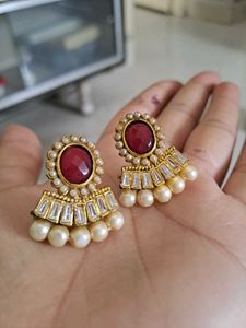 Red Stone Kundan Earring