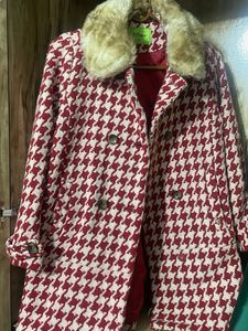 Tiffany Houndstooth Coat Faux Fur Trim