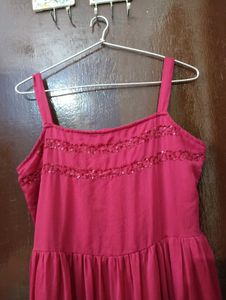 Elegant Ruffled Fuchsia Gown