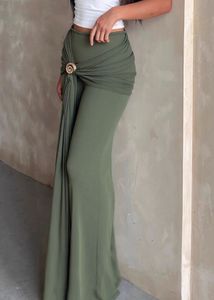 Savana Olive Green Wrap Skirt with Shell Accent