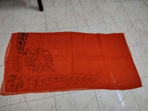 Orange scarf with Black Floral Print