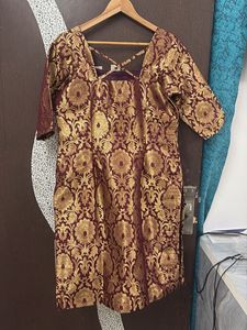 Elegant Brocade Suit - Rich Maroon &amp; Gold