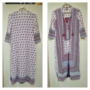 Neerus off White &amp; Red Printed Kurta