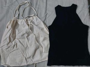 Bundle of Two Tops: Black Tank & Cream Halter
