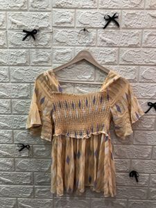 Yellow Smocked Print Top &amp; Wide Leg🎗️ Jeans