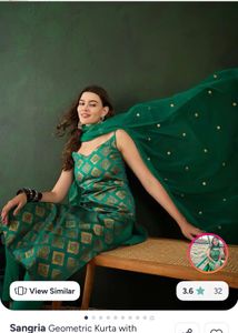 Bright and elegant Emerald Green kurtha + dupata