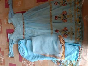Sky Blue Embroidered Anarkali Suit Set