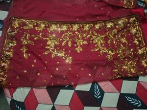 Embroidered Red Saree with Sequins