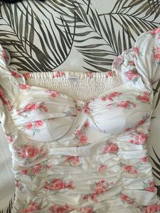 Floral Ruched Bustier Top