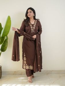 Elegant Brown Embroidered Kurta Set