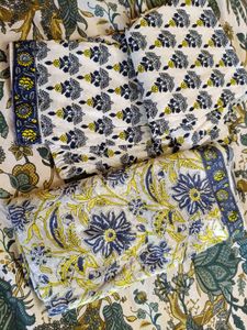 Blue Floral print kurti set with dupatta