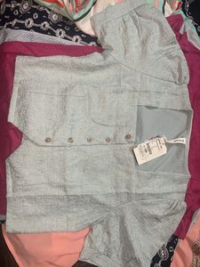 Light Blue Textured Puff Sleeve Top