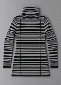 BLACK &amp; GREY STRIPED TURTLENECK FITTED DRESS