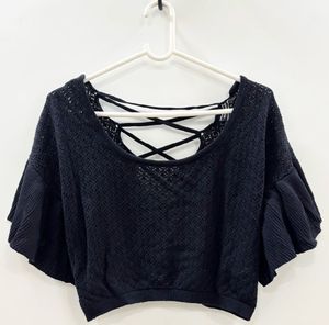 Black Knit Crochet Top