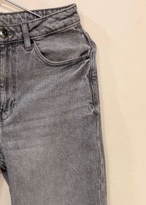 Grey Denim Jeans with Raw Hem