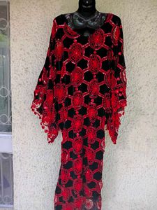 Red &amp; Black Macrome and velvet kaftan