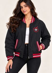 Black Bomber Jacket with Red Accents