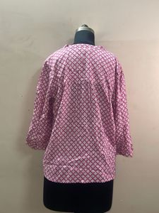 Pink Floral Print Button-Up Top